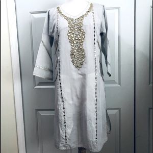 Kurta Embroidered Embellish Gold Beads Mirror Tunic Dress